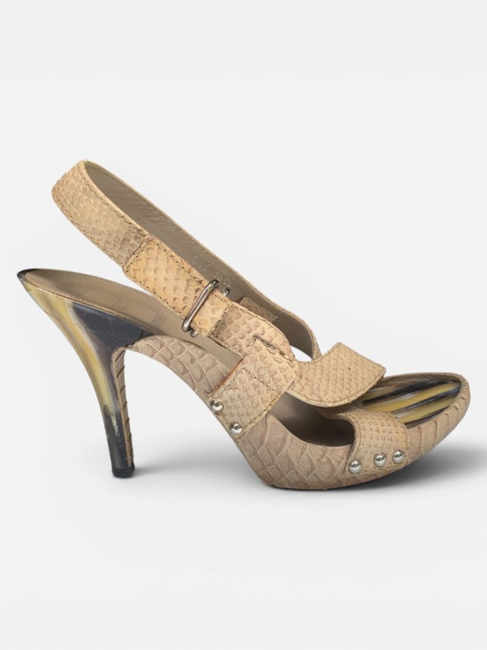 Dior grey snake skin and horn colored resin sandals, Size 38